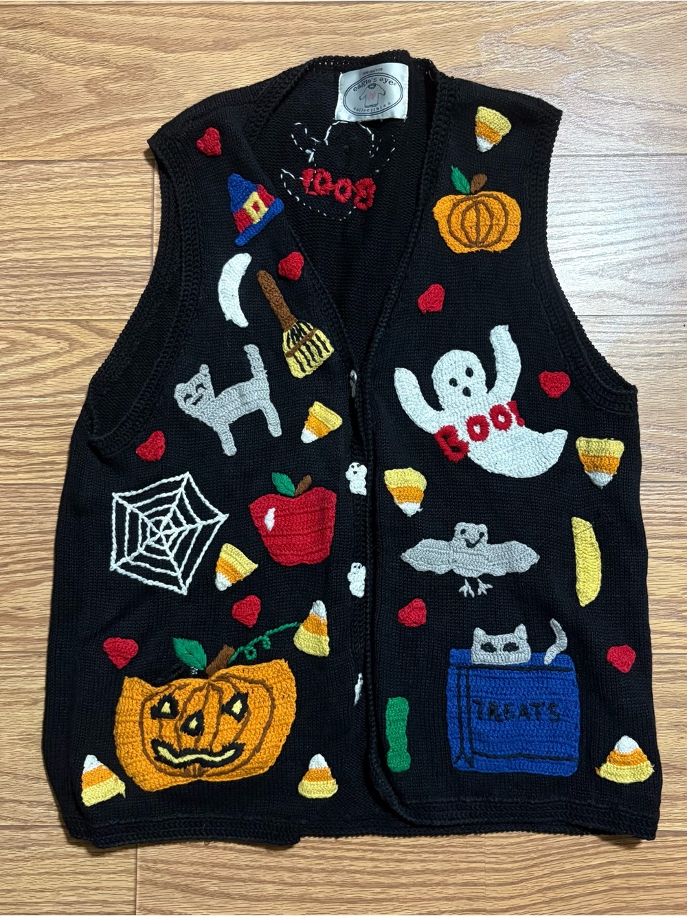 Vintage 90s Eagle’s Eye Knit Halloween Fall Sweater Vest Women’s Large Teacher - Picture 2 of 13